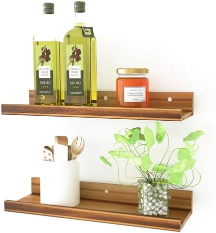 Wall Floating Shelves Set of 2 Modern Acacia Storage Display