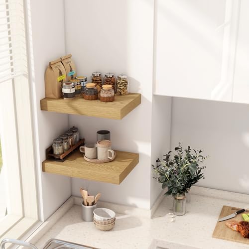 12 Inch Deep Floating Shelves 2 Pack Oak Wood