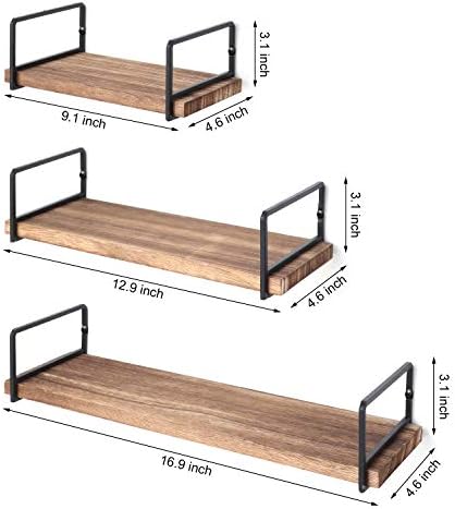 Floating Wall Shelves Set of 3 Rustic Wood Storage for Home