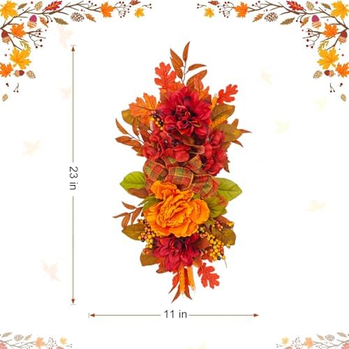 Fall Wreath for Front Door with Peonies and Maple Leaves
