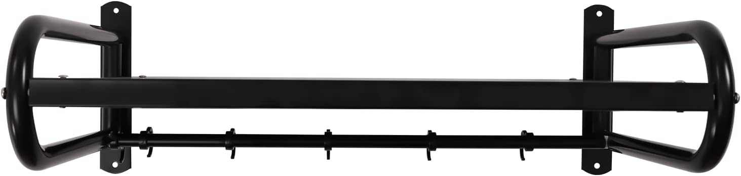 Wall Mount Microwave Oven Shelf with 6 Hooks Black