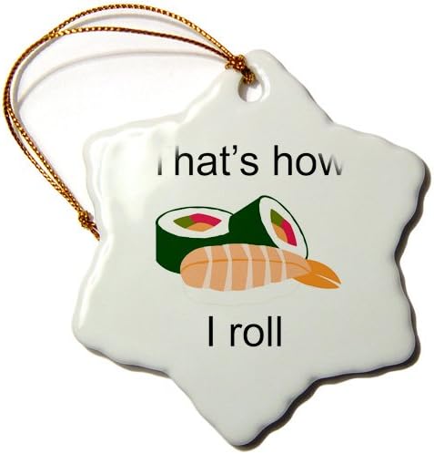 3dRose Sushi Roll Snowflake Porcelain Ornament 3 Inch