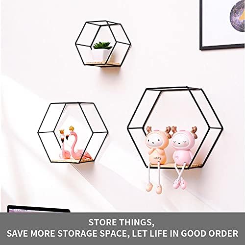 Black Wall Mounted Hexagonal Floating Shelves Set of 3