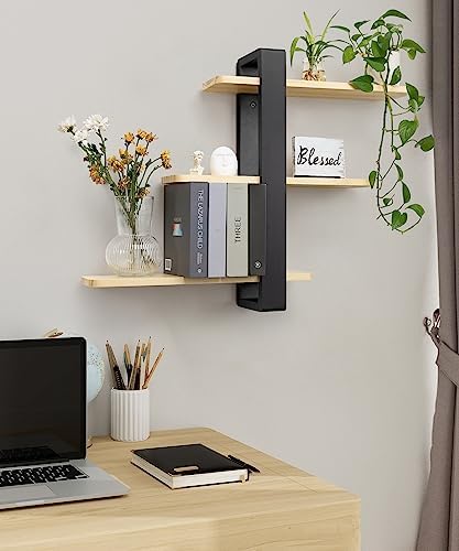 SUMGAR 3 Tier Floating Shelves Wall Mount 20in Pine Wood