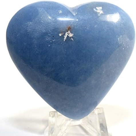 Blue Angelite Puffy Heart Crystal Decor with Stand