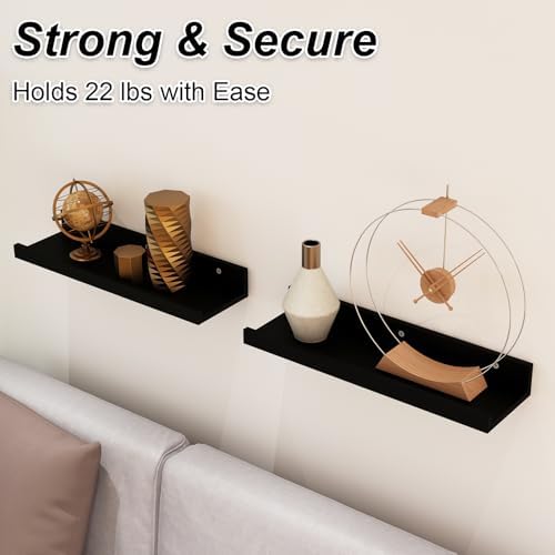 Sholramo Wall Floating Shelves Set of 2 Modern Black Storage Display
