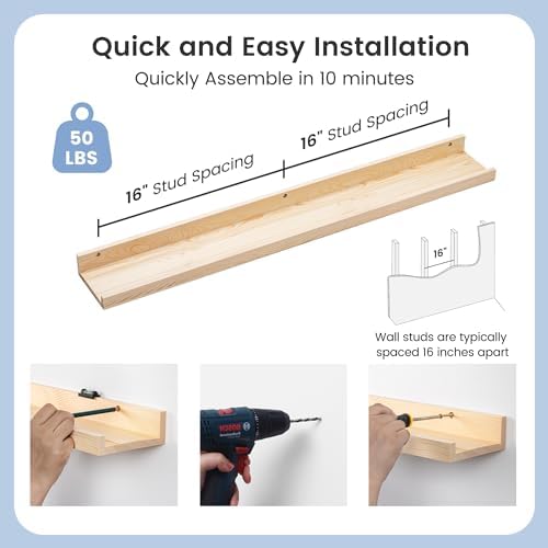 Picture Ledge Shelf for Wall 36 Inch Solid Pine Wood 2 Pack