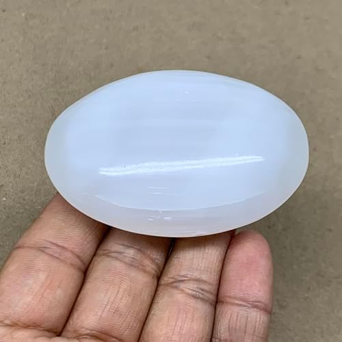 WatanGems 90g Natural Selenite Palm-Stone Crystal Pillow Shape Collectible