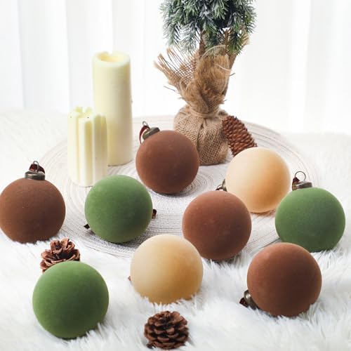 30Pcs Velvet Christmas Balls in Green Brown and Beige