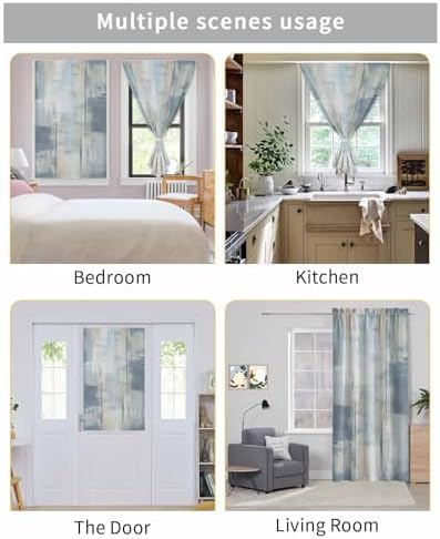 Yomandocix Blue Beige Self Adhesive Portable Curtains for Windows