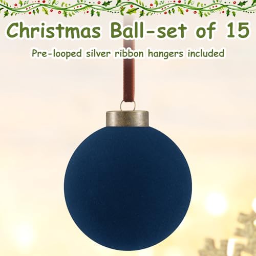 Liliful 15 Pcs Velvet Christmas Balls Bulk Navy Blue 315 Inch Hanging Ornaments