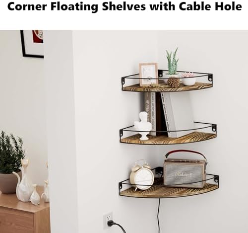 Dark Brown Corner Floating Shelves Set of 3