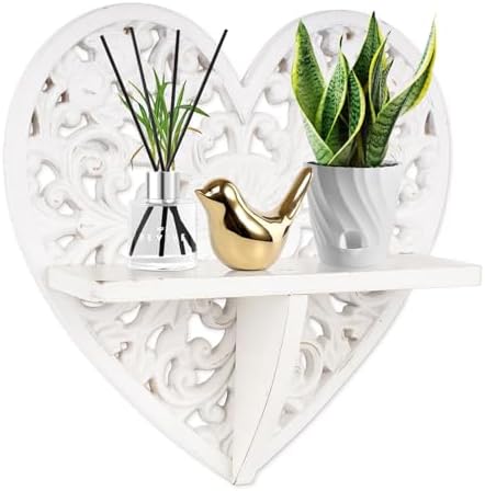 Rustic Heart-Shaped Floating Shelf with Hooks