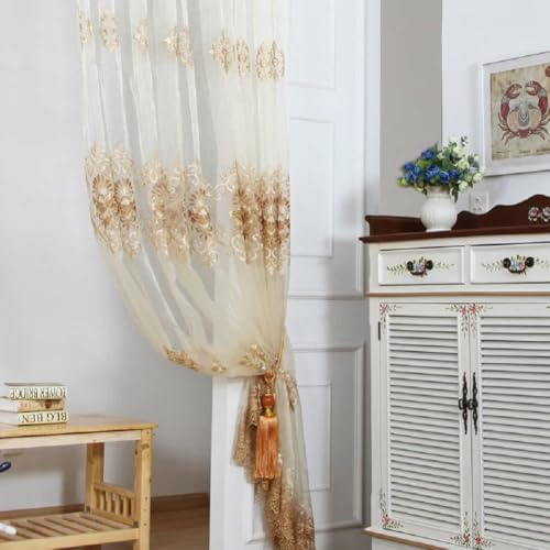 Iuokuby European Water Soluble Embroidery Rod Pocket Curtains White 2 Panels