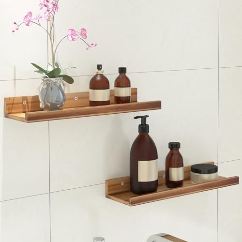 Wall Floating Shelves Set of 2 Modern Acacia Storage Display