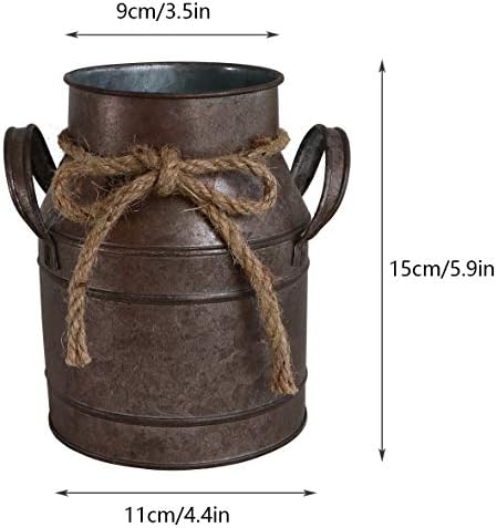 HyFanStr Rustic Metal Flower Vase with Distressed Paint