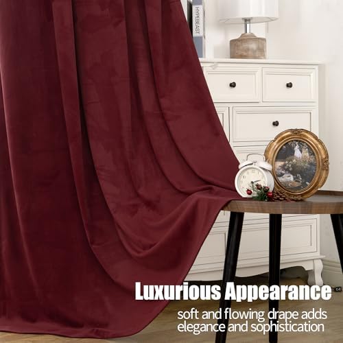 YoungsTex Burgundy Velvet Curtain Panels 52x108 Inch 2 Panels