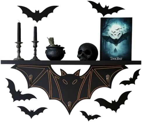Gothic Bat Shelf Wall Decor with Hooks