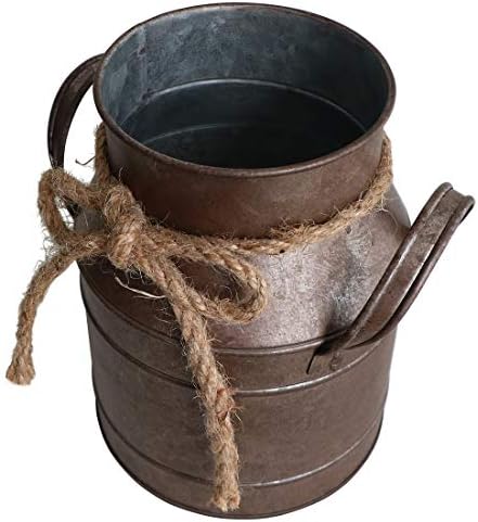 HyFanStr Rustic Metal Flower Vase with Distressed Paint