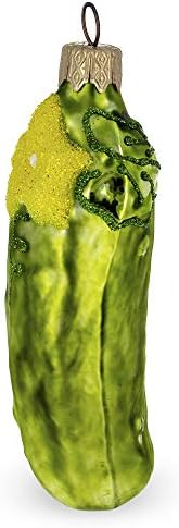 Cucumber with Vine Glass Christmas Ornament 1