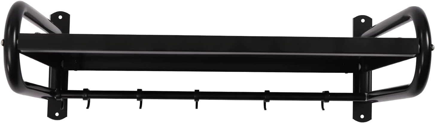 Wall Mount Microwave Oven Shelf with 6 Hooks Black