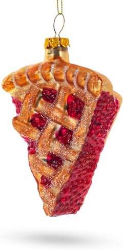 Delectable Cherry Pie Slice Blown Glass Christmas Ornament 1