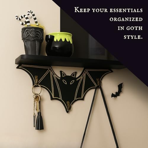 Gothic Bat Shelf Wall Decor with Hooks