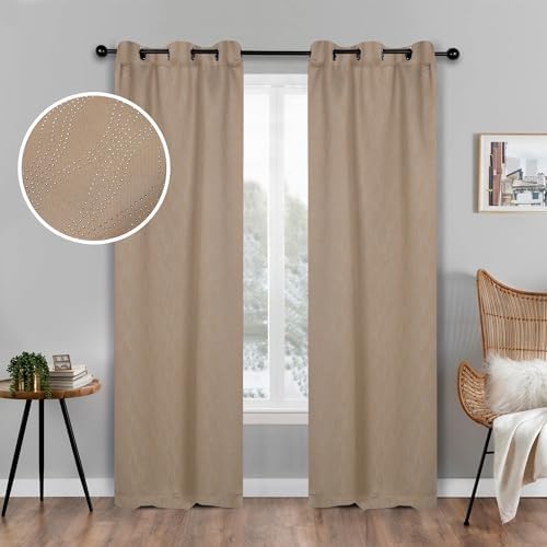 Superior Blackout Curtains with Grommet Header Tan Set of 2 Panels 42x108