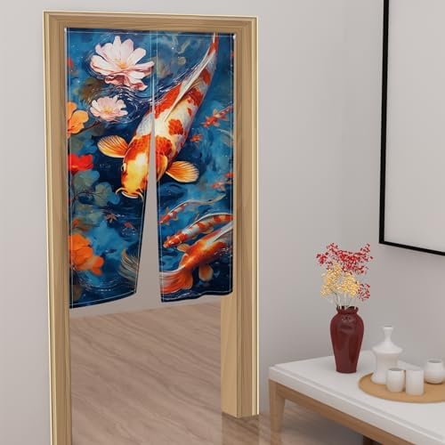 Red White Koi Noren Door Curtain for Kitchen and Bathroom