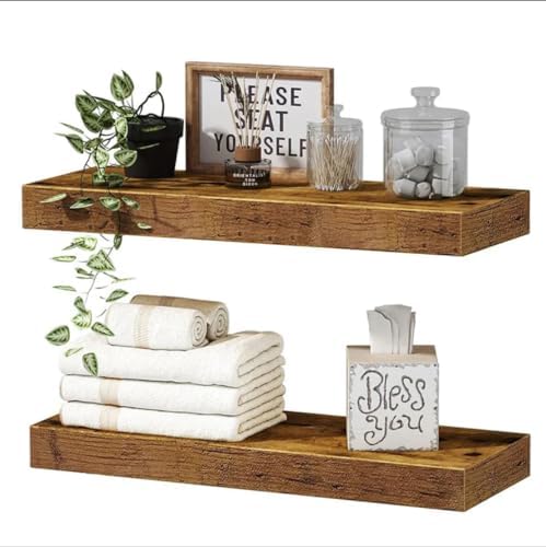 Just Like This Set of 2 Rustic Floating Wood Shelves