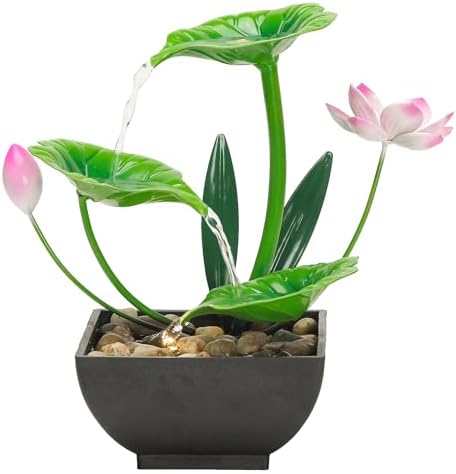 YOQUATE 3-Tier Tabletop Water Fountain with Lotus Design Green