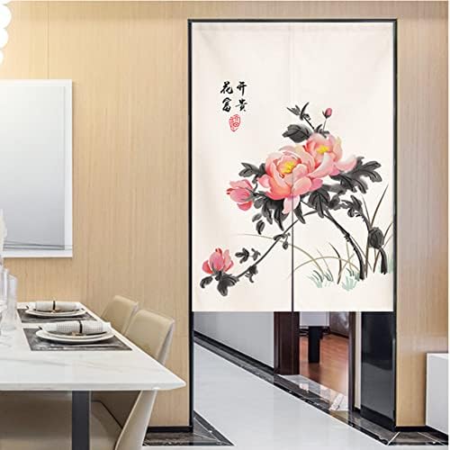 Japanese Noren Door Curtain with Peony Design