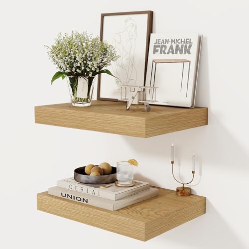 12 Inch Deep Floating Shelves 2 Pack Oak Wood
