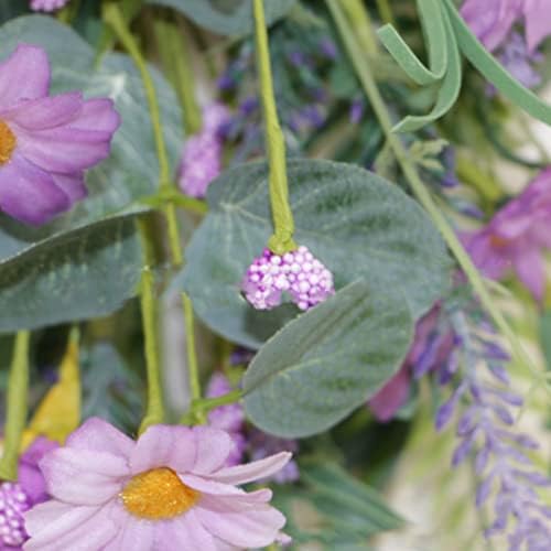 Firlar 197 Inch Artificial Daisy Wreath with Lavender and Eucalyptus