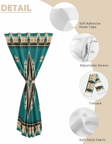 Green Southwestern Self Adhesive Blackout Curtains for Windows