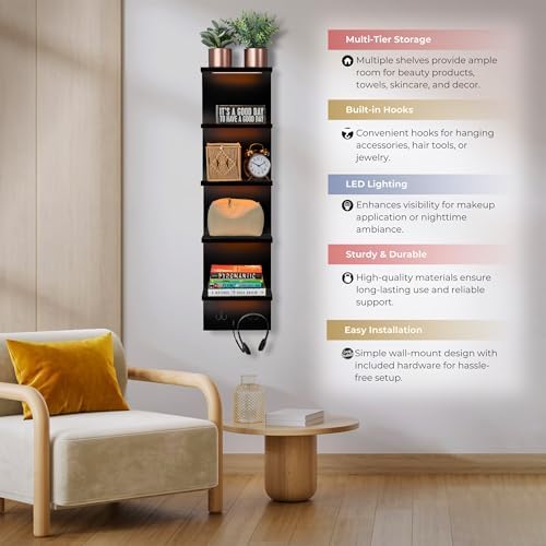 Sorbus LED Light 5 Tier Wall Shelf Unit