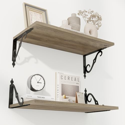 RICHFOCUS 12 Inch Deep Floating Shelves Set of 2 Grey