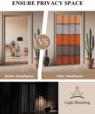 Orange Wooden Blackout Door Curtain Panels 42x80