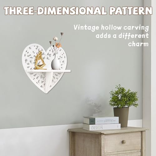 Rustic Heart-Shaped Floating Shelf with Hooks