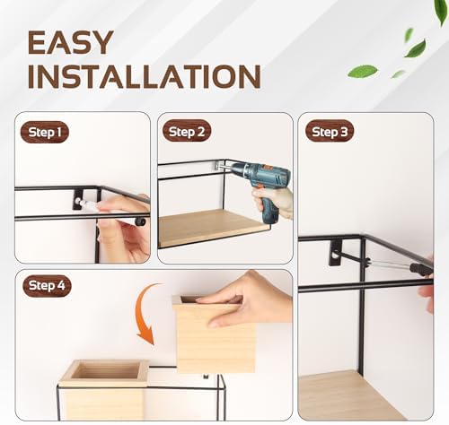 Cozivo Wall Floating Shelves with 2 Wooden Boxes