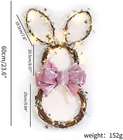 Foldable Rattan Rabbit Wreath Hanger with LED Light