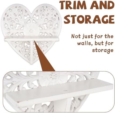 Rustic Heart-Shaped Floating Shelf with Hooks