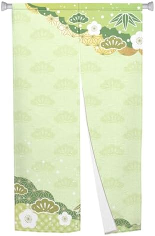 Japanese Door Curtain with Bloomy Flowers Design 34x48 Green