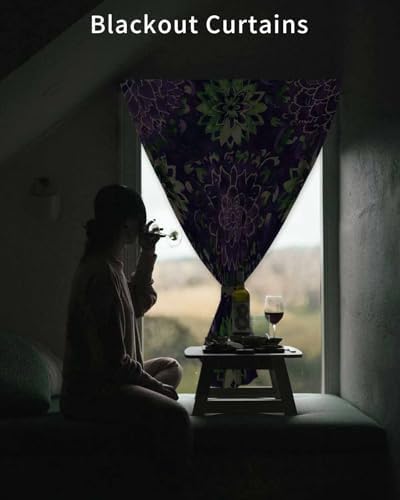 Purple Floral Self Adhesive Portable Curtains for Windows