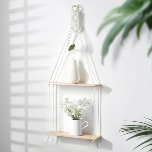 WATUNID Macrame Wall Hanging Shelves 2 Tier Boho Decor