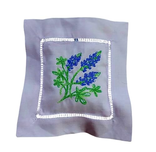 Little Miss Ruffles Bluebonnet Lavender Embroidered Linen Sachet