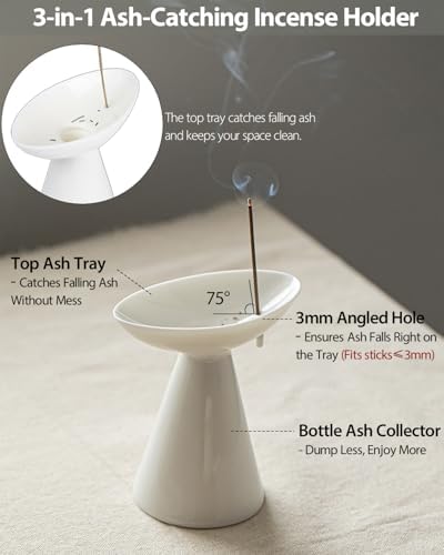 Minimalist Modern Ceramic Incense Stick Holder with Ash Catcher