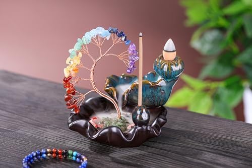 Jovivi Backflow Incense Burner with 7 Chakra Stones