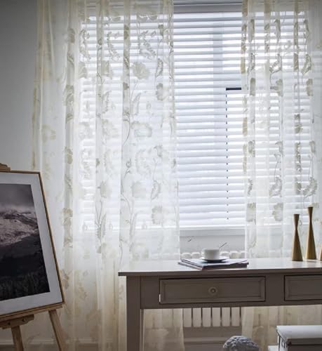 Iuokuby Retro Flower Jacquard Sheer Curtains Panel