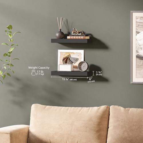 Ballucci Floating Shelves 2-Pack Black 16 Inch Wall Mount Set